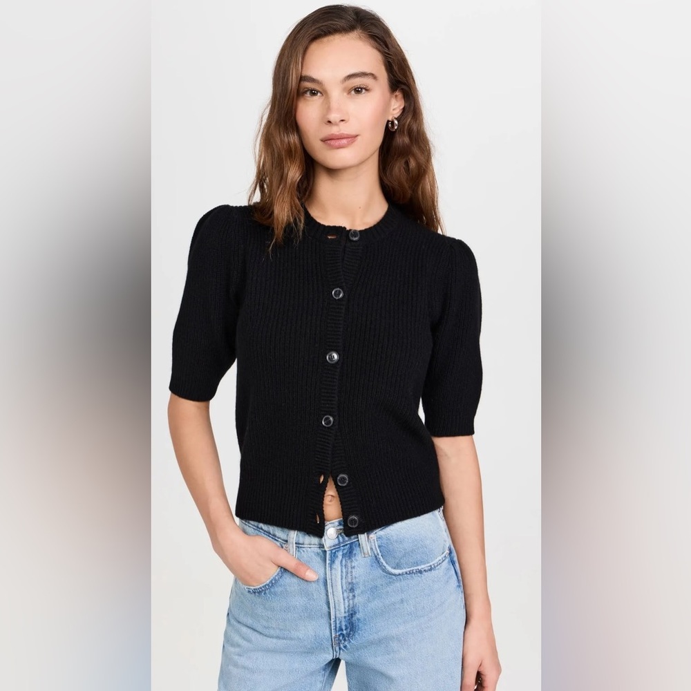 Frame Black Short Sleeve Shrunken Cardigan